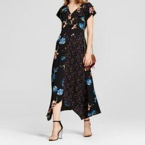 Xhilaration MIxed Floral V Neck Ruffle Maxi Dress